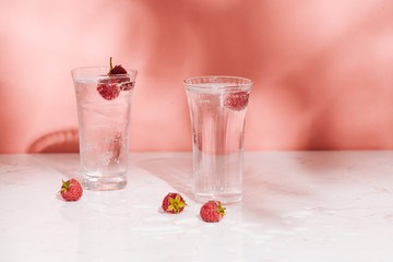 White wine with fresh raspberries. raspberry cocktail