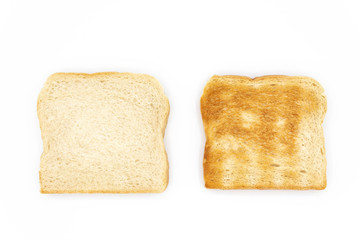 Two bread slices isolated on white background. One toast. 