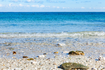 landscape beach rocks cliffs shores at Belle Ile en Mer at the point of foals in Morbihan