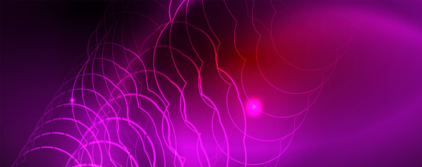 Neon glowing techno lines, hi-tech futuristic abstract background template, vector