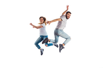 Couple jumping during training