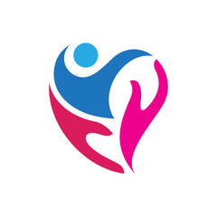 love and care logo design, people with hand symbol