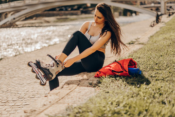 Fine girl roller skating