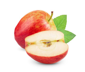 Fresh red apple with leaf isolated on white background. full depth of field