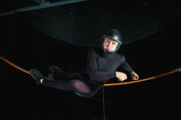 yoga at night in wind tunnel