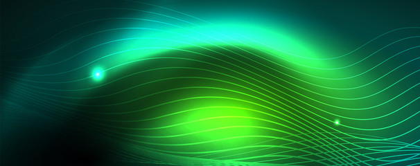 Shiny neon vector wave line abstract background, motion concept