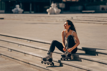 Girl enjoying outdoors while rollerblading