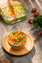 Steamed Organic Vegetable Medly with Peas, Corn, Beans, and Carrots