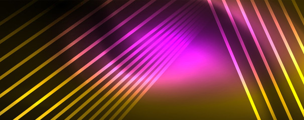 Shiny color neon light with lines, abstract wallpaper, shiny motion, magic space light. Techno abstract background