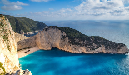 Navagio bay and Ship Wreck beach in summer. The most famous natural landmark of Zakynthos, Greek island