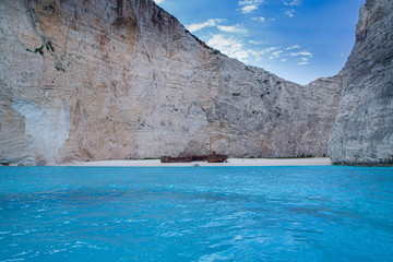 Navagio bay and Ship Wreck beach in summer. The most famous natural landmark of Zakynthos, Greek island
