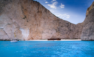 Navagio bay and Ship Wreck beach in summer. The most famous natural landmark of Zakynthos, Greek island