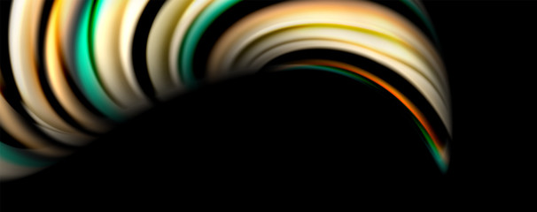 Fluid color swirls on black. Modern background with trendy design