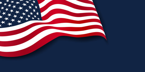 Waving American flag of the United States of America isolated on navy blue background. 4th of july. Memorial Day. Independence day. Labor day. Veterans day.