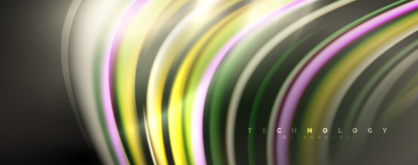 Fluid color waves with light effects, vector abstract background
