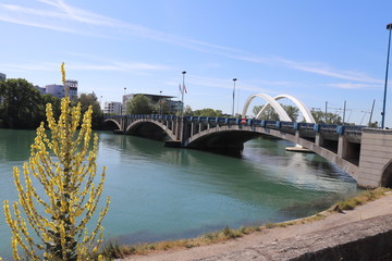 Ville de Lyon - Le Pont Pasteur sur le fleuve Rhone en béton armé inauguré en 1952 