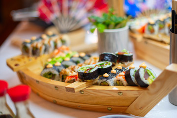 varieties of sushi on the buffet