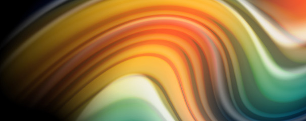Abstract wave lines fluid rainbow style color stripes on black background. Artistic illustration for presentation, app wallpaper, banner or poster