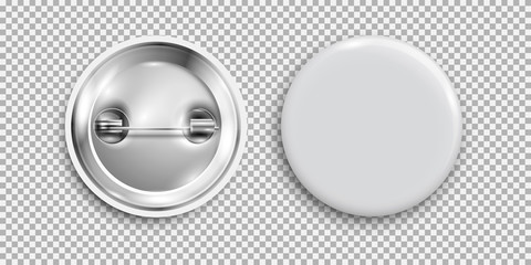 Blank badge, 3d white round button, pin button isolated