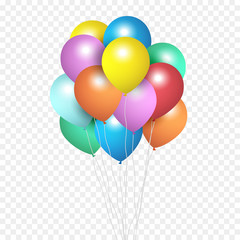 Festive Balloons, group of colour helium balloons Isolated on transparent background