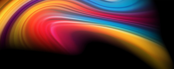 Abstract wave lines fluid rainbow style color stripes on black background. Artistic illustration for presentation, app wallpaper, banner or poster