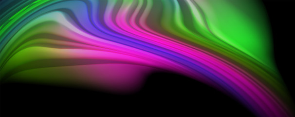 Modern rainbow liquid color flow colorful poster. Wave Liquid shape in black color background. Abstract composition
