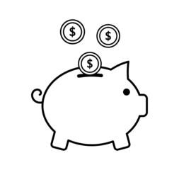 pig piggy bank with coins money. finance icon. saving concept isolated on white background. vector illustration.