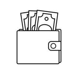 wallet with cash. dollars banknotes, money. finance icon isolated on white background. vector illustration.