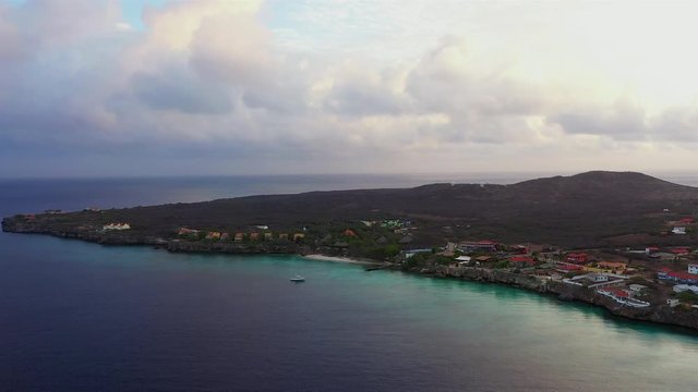 Aerial view at sunrise over beaches in Westpunt on the western side of  Curaçao/Caribbean /Dutch Antilles