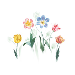 Fototapeta premium Beautiful pattern with spring flowers and leaves