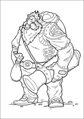 strong hero, vector image of fantasy dwarf coloring book
