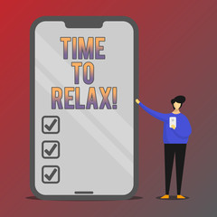 Conceptual hand writing showing Time To Relax. Business photo showcasing Relaxation moment for a break of work or study leisure
