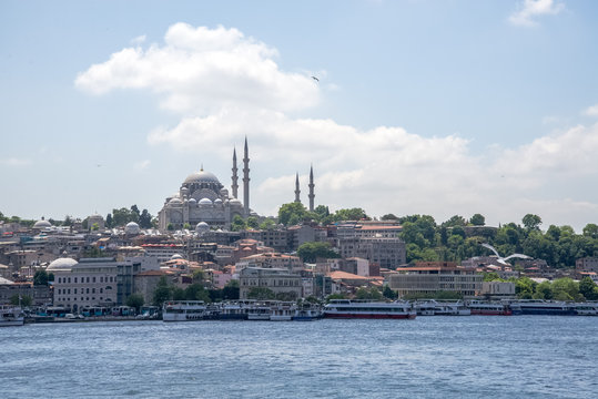 view of mosque and Bosporus in inIstanbul