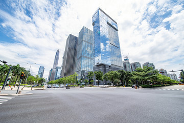 Urban construction and empty pavement in Shenzhen, Guangdong, China