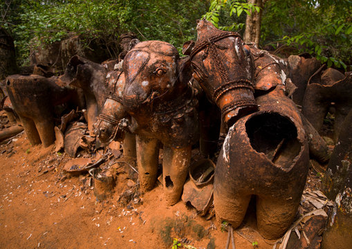 Broken Terracotta Horses Lined Up By The Ayyanar Temple, Pudukkottai, India