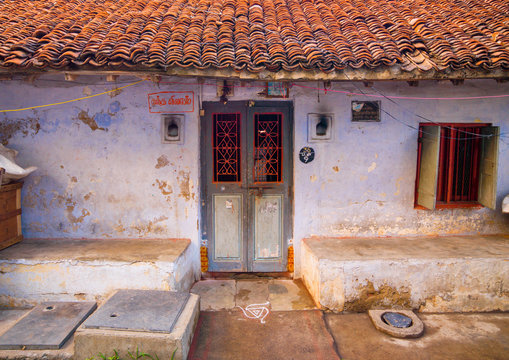 Kolam In Front Of A Tiny And Old House With A Tiled Roof, Chennai, India
