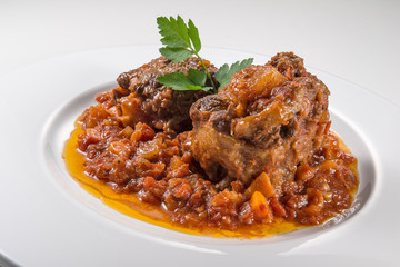 Dish with portion of oxtail stewed