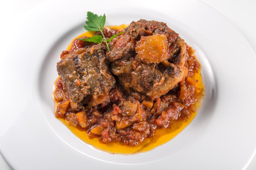 Dish with portion of oxtail stewed