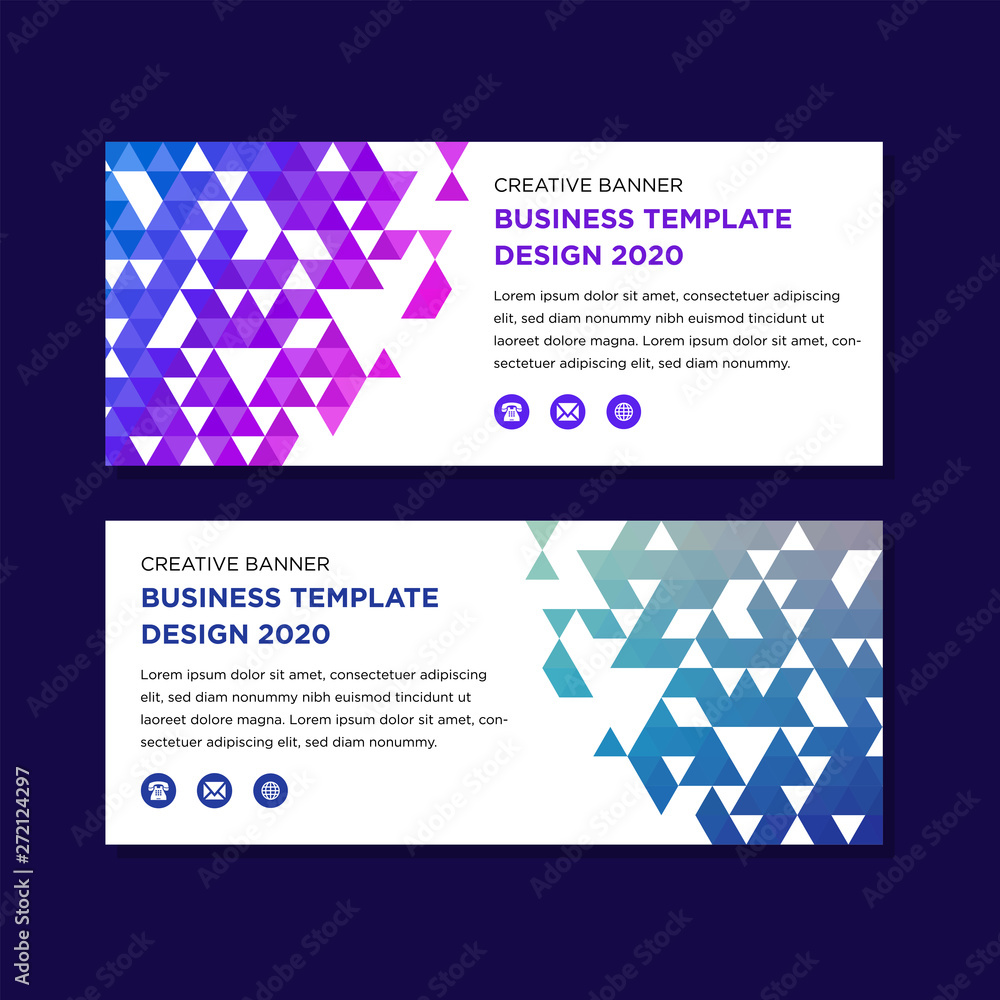 Poster set of horizontal white banner with triangle shapes pattern. universal template for a web site with 