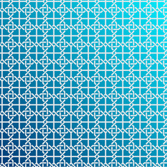 Islamic abstract geometric pattern with lines, rhombuses vector background. white texture. gradient blue color backdrop. 