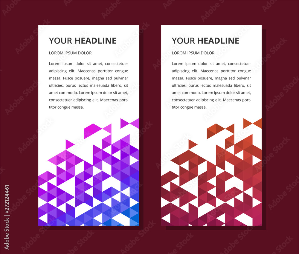 Aufkleber set of vertical white banner with triangle shapes pattern. universal template for a web site with te