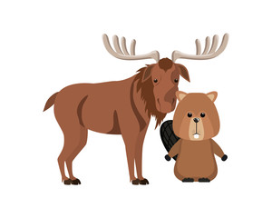 Isolated moose and beaver forest animal design