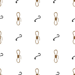 Seamless pattern with rope and hook on white background. Vector illustration.