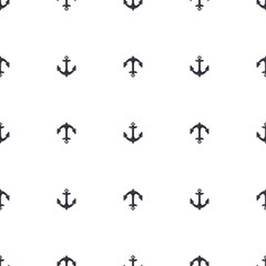 Seamless pattern with black anchor on a white background. Cartoon style. Vector illustration.