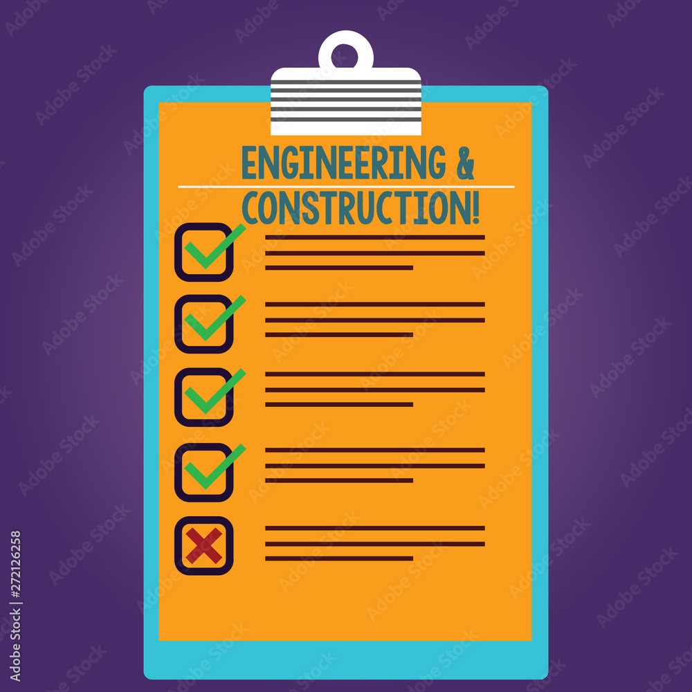 Poster word writing text engineering and construction. business concept for applying technical knowledge to