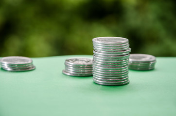 Ukrainian coins, face value of 5 kopeks on a green background