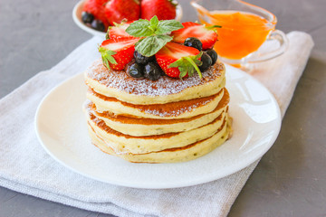Lush pancake Breakfast with strawberries