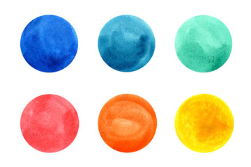 Isolated watercolor stains set, bright watercolor circles for design. Circle paint.
