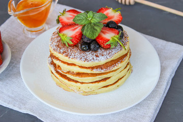 Lush pancake Breakfast with strawberries