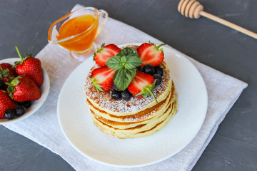 Lush pancake Breakfast with strawberries